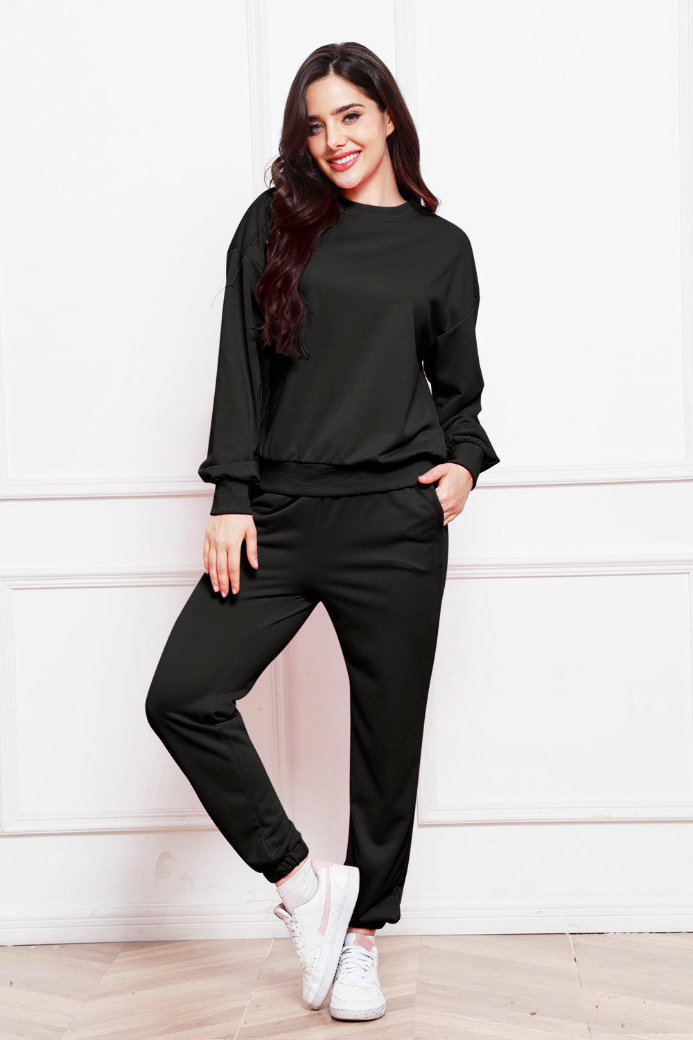 Round Neck Long Sleeve Sweatshirt and Pants Set