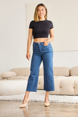 Pantalones vaqueros de talle alto con dobladillo sin rematar y control de abdomen de RFM Crop Chloe