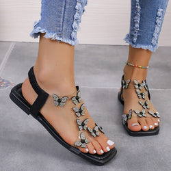 Sandalias planas con mariposas y diamantes de imitación