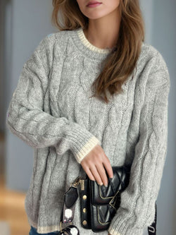 Cable Knit Round Neck Long Sleeve Sweater