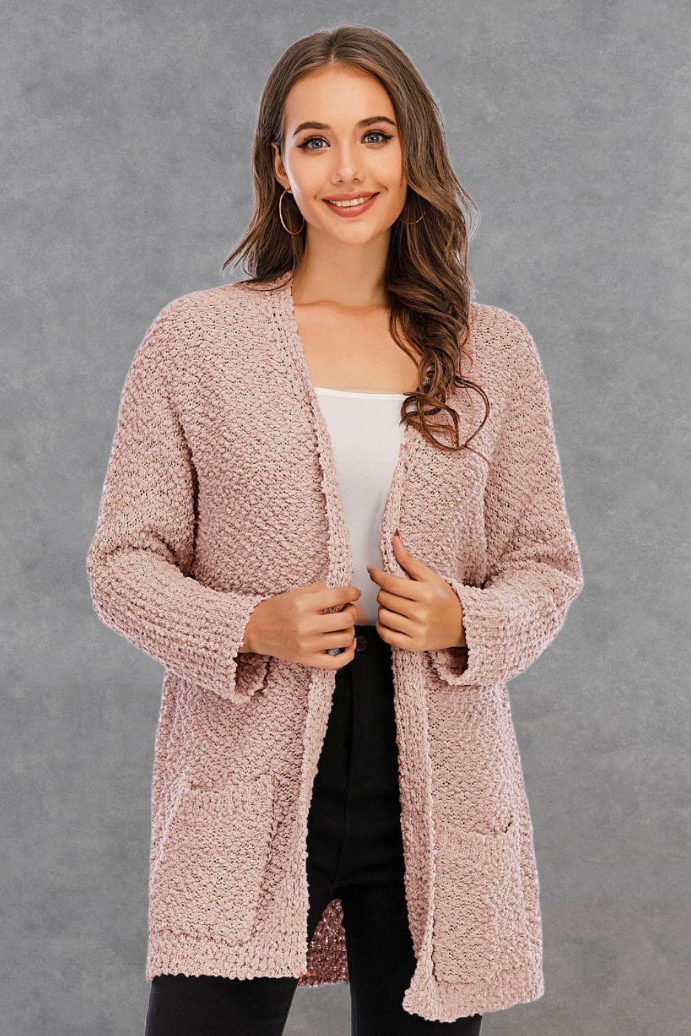 Angel Wings Pocketed Open Front Long Sleeve Cardigan