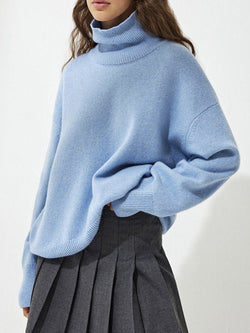 Ribbed Detail Turtleneck Dropped Shoulder Sweater