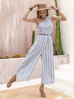 Printed Single Shoulder Sleeveless Jumpsuit