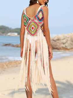 Vestido playero con flecos y tirantes finos