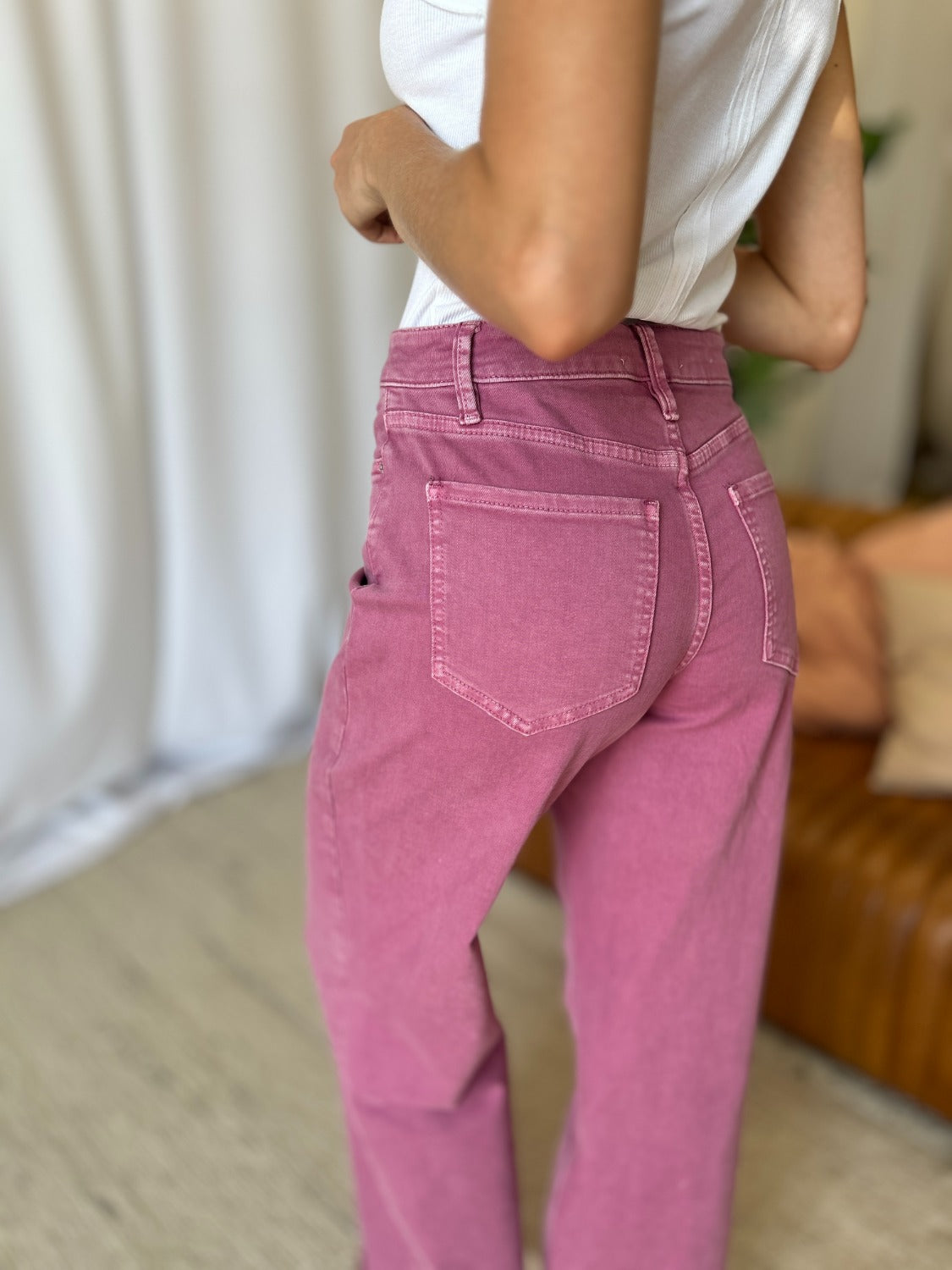 Pantalones vaqueros de pierna ancha teñidos con talle alto y talla grande RFM