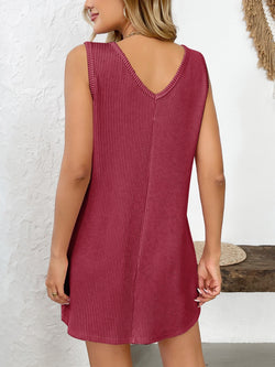 Texture Pocketed V-Neck Tank Dress