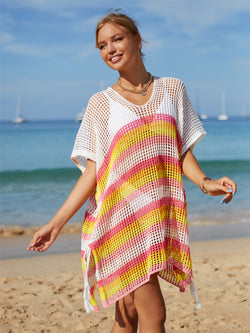 Angel Wings Cutout Striped Cover-Up with Tassel