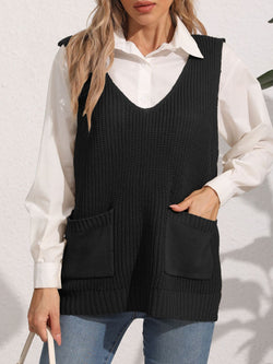 Pocketed V-Neck Sweater Vest