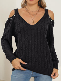 Cable-Knit Cold Shoulder Sweater