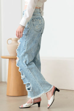 Litz La Distressed Frayed Hem Flare Jeans