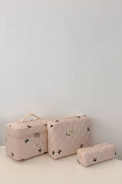 3 Piece Bow Quilted Cloth Storage Bag Set