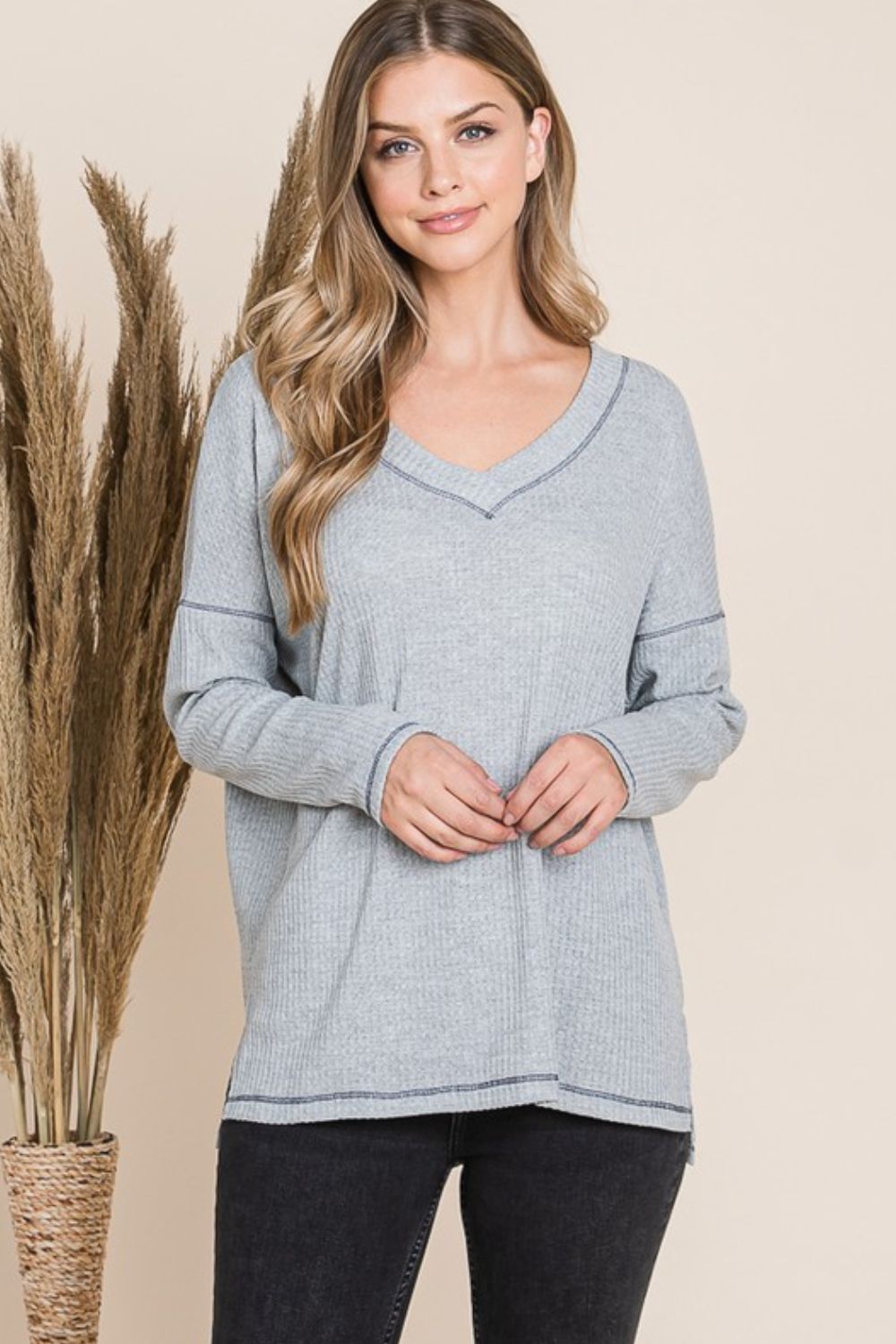 Reborn J V Neck Long Sleeve Top