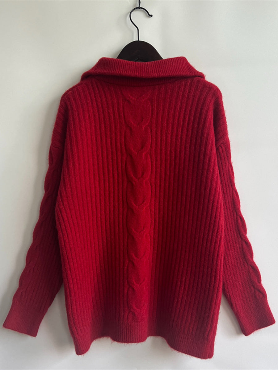 Ribbed Half Zip Long Sleeve Sweater