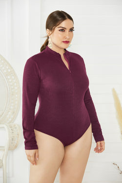 Plus Size Zip Up Long Sleeve Bodysuit