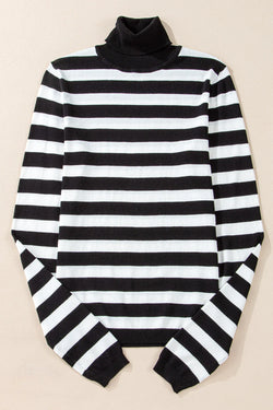 Striped Turtleneck Long Sleeve Knit Top