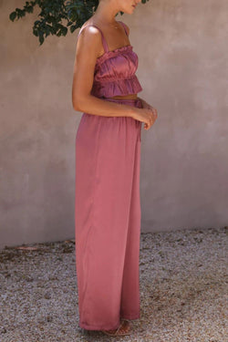 Ruffled Sleeveless Top and Wide Leg Pants Set