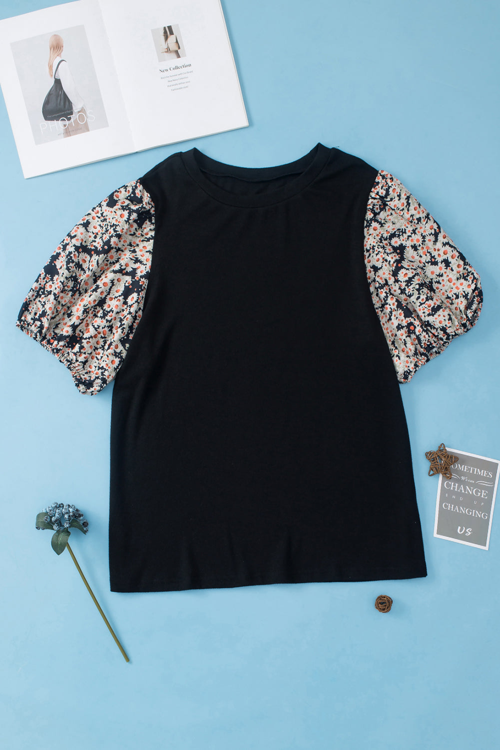 Blusa de manga corta estampada de talla grande