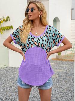 Ivy Lane Leopard Waffle-Knit Short Sleeve Top