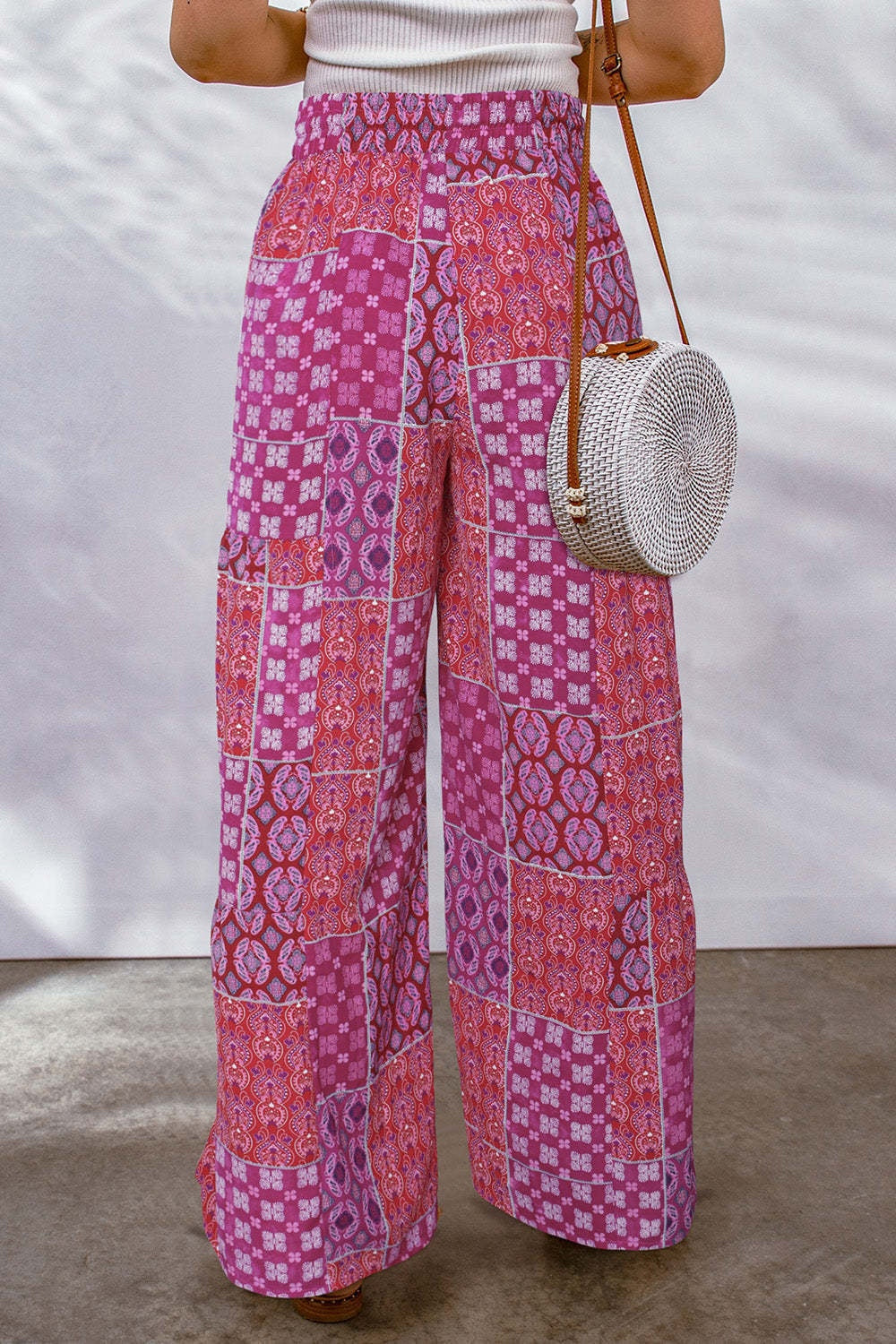 Full Size Drawstring Printed Wide Leg Pants