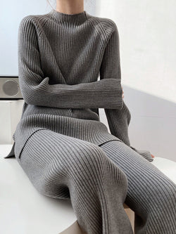 Mock Neck Raglan Sleeve Top and Pants Sweater Set