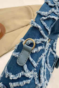 Raw Edge Denim Handbag with Pouch