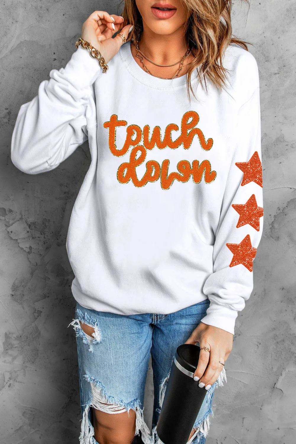 Sudadera de manga larga con cuello redondo y letras y estrellas