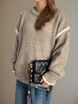 Contrast Trim Round Neck Dropped Shoulder Sweater