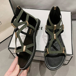 Open Toe Back Zipper Flat Sandals