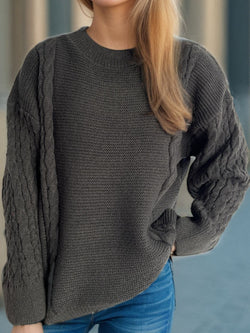 Cable-Knit Round Neck Long Sleeve Sweater