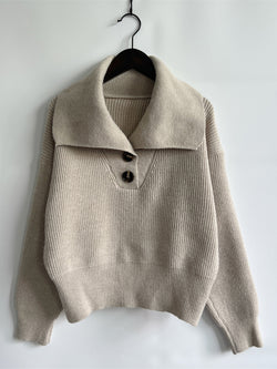 Statement Collar Half Button Sweater