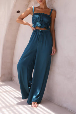 Ruffled Sleeveless Top and Wide Leg Pants Set