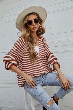 Angel Wings Striped Button Up Long Sleeve Cardigan