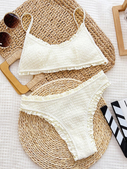 Frill Textured Spaghetti Strap Two-Piece Swim Set