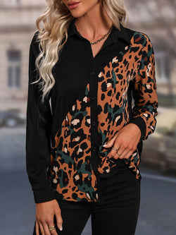 Blusa de manga larga con estampado de leopardo color miel