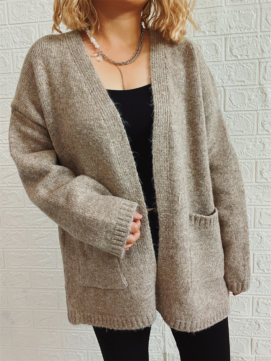 Open Front Long Sleeve Cardigan with Pockets