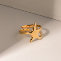 Anillo de estrella de acero inoxidable bañado en oro