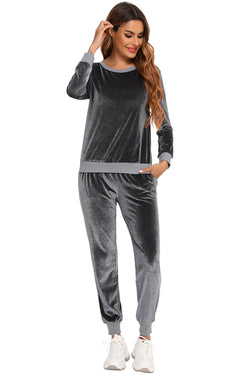 Round Neck Long Sleeve Loungewear Set with Pockets