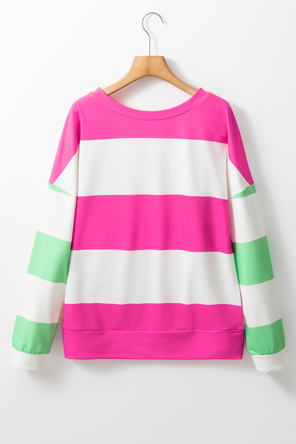 Blusa de manga larga con cuello redondo y bloques de colores en contraste