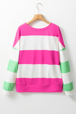 Blusa de manga larga con cuello redondo y bloques de colores en contraste