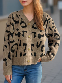 Leopard V-Neck Button Up Cardigan