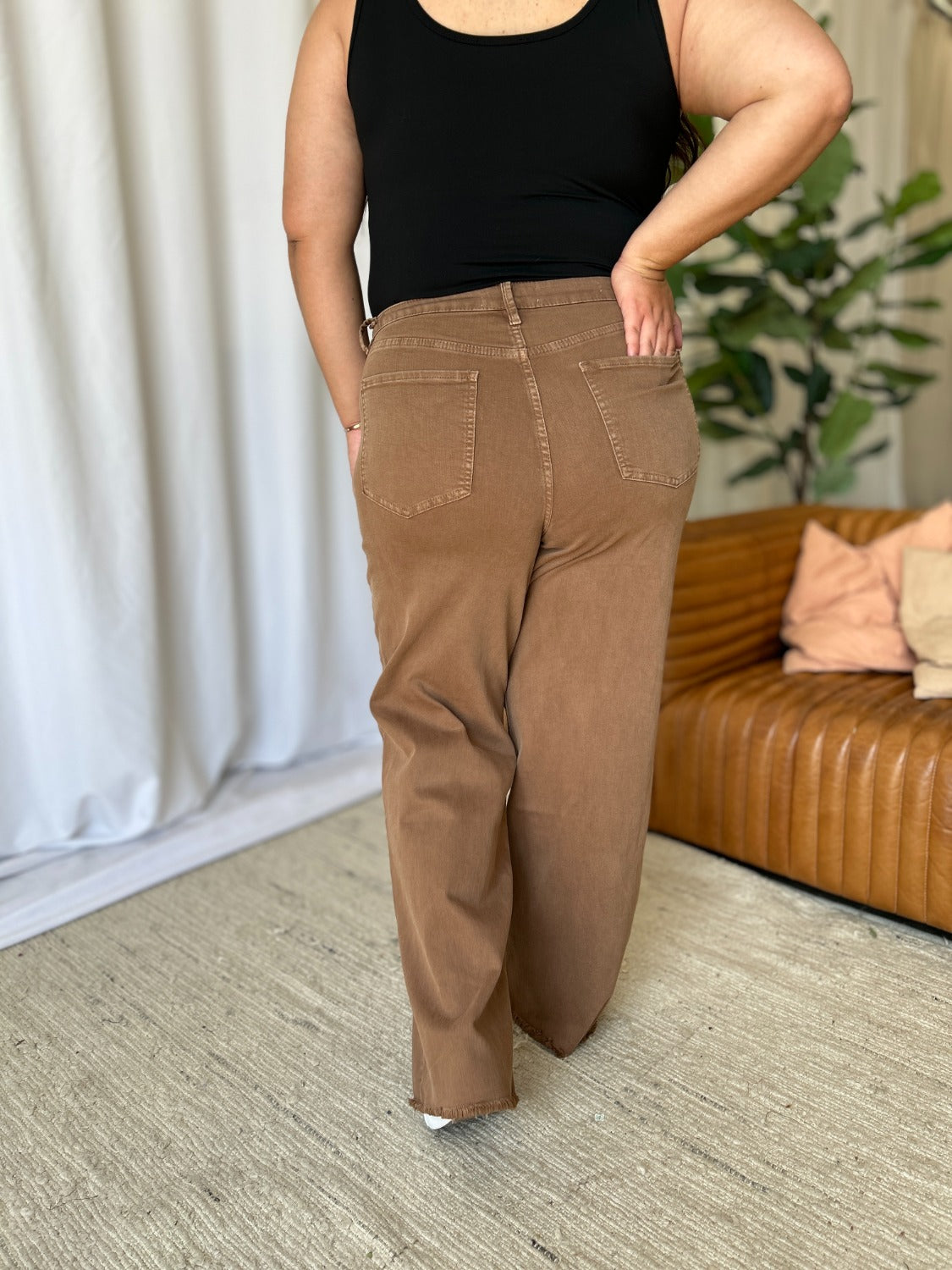 Pantalones vaqueros de pierna ancha teñidos con talle alto y talla grande RFM