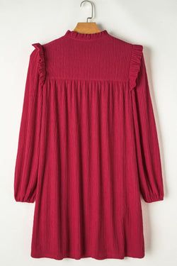 Frill Notched Long Sleeve Dress