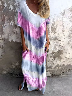 Vestido de manga corta con efecto tie-dye y bolsillos de tamaño completo