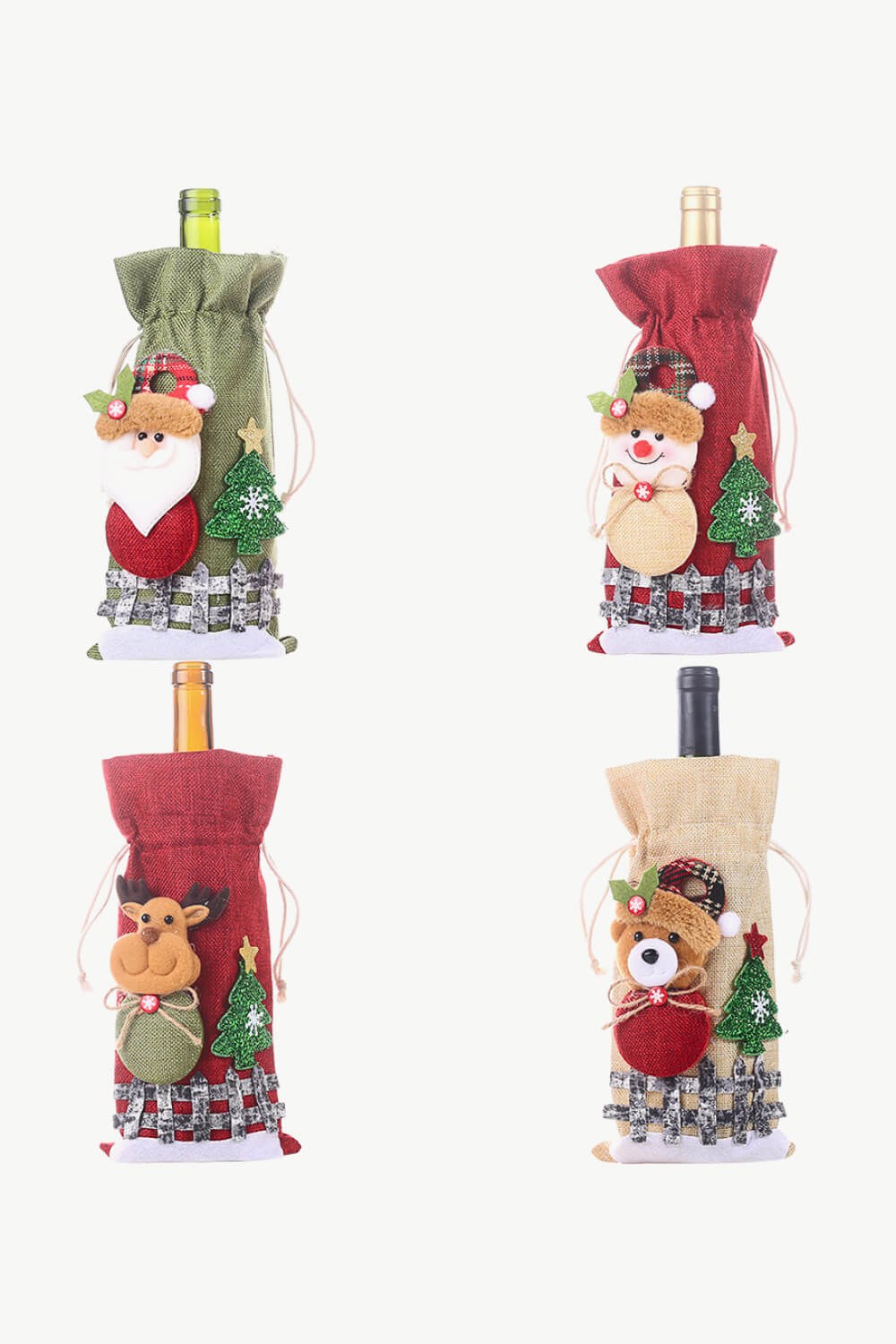 4-Pack Drawstring Christmas Wine Bottle Covers