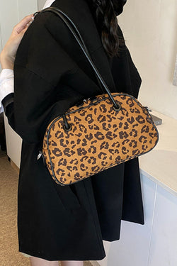 Leopard Suede Medium Shoulder Bag