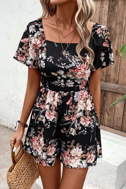 Honey Floral Cutout Tie Back Romper