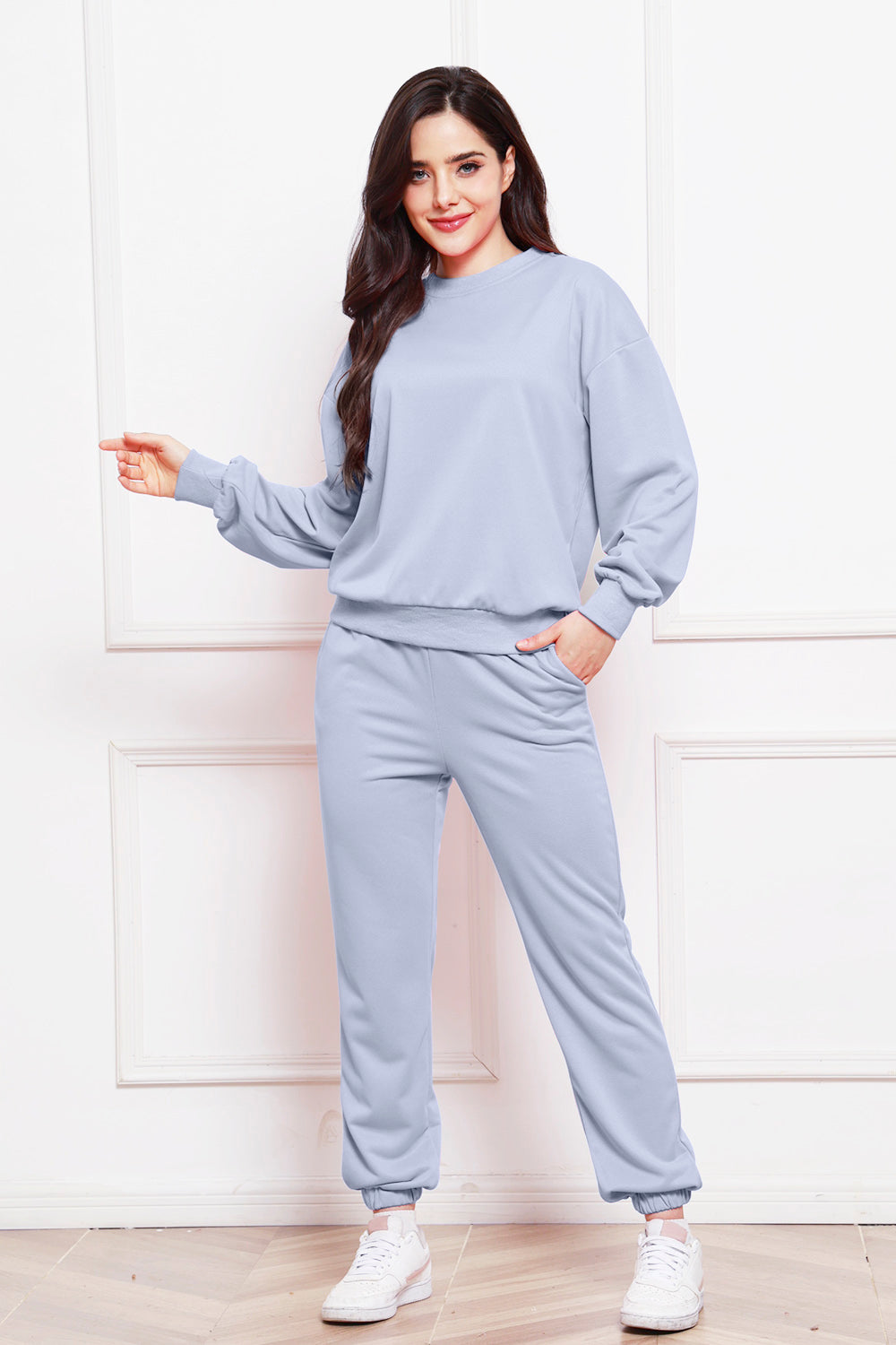 Round Neck Long Sleeve Sweatshirt and Pants Set