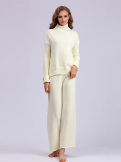 Basic Bae High- Low Turtleneck Long Sleeve Top and Pants Sweater Set