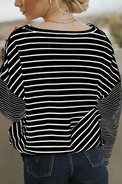 Striped Round Neck Dropped Shoulder Top