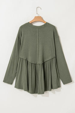 Blusa de manga larga con cuello redondo y peplum en talla grande